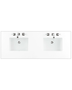 James Martin (double) 60-inch Silestone 3-Hole White Zeus Quartz Countertop & Rectangular Sinks - 3cm Thick