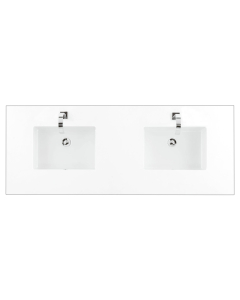 James Martin (double) 60-inch Silestone 1-Hole White Zeus Quartz Countertop & Rectangular Sinks - 3cm Thick