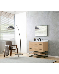Pinesdale (single) 36-Inch Oak Bathroom Vanity With Carrara Marble Top/Sink & Mirror