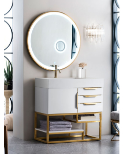 James Martin Columbia (single) 35.5-Inch Glossy White [Radiant Gold] Vanity - 983-V36-GW-RG