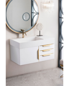 James Martin Columbia (single) 35.5-Inch Glossy White [Radiant Gold] Wall-Mount Vanity - 983-V36-W-GW-G