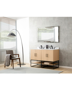 Pinesdale (double) 48-Inch Oak Bathroom Vanity With Carrara Marble Top/Sinks & Mirror