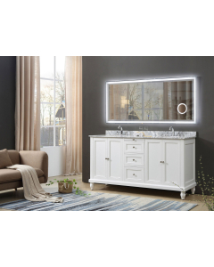 Artesia (double) 70-Inch White Bathroom Vanity With Top/Sinks & LED Mirror