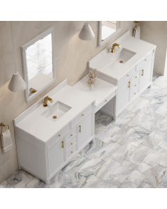 James Martin Bellshire (double) 120-Inch Bright White Vanity with 1-Hole White Zeus Quartz Top - 660-VMC120-BW-1WZ