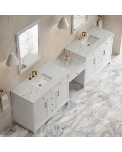 James Martin Bellshire (double) 120-Inch Bright White Vanity with Ethereal Noctis Quartz Top - 660-VMC120-BW-3ENC
