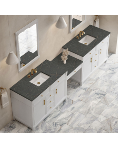 James Martin Bellshire (double) 120-Inch Bright White Vanity with Parisien Bleu Quartz Top - 660-VMC120-BW-3PBL