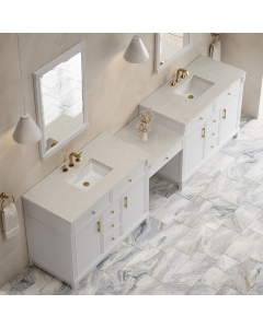 James Martin Bellshire (double) 120-Inch Bright White Vanity with Siberian Quartz Top - 660-VMC120-BW-3SFR