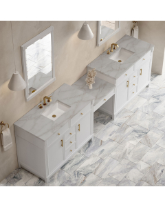 James Martin Bellshire (double) 120-Inch Bright White Vanity with FreePower Victorian Silver Quartz Top - 660-VMC120-BW-FVSL