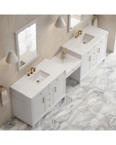 James Martin Bellshire (double) 120-Inch Bright White Vanity with 3-Hole White Zeus Quartz Top - 660-VMC120-BW-3WZ