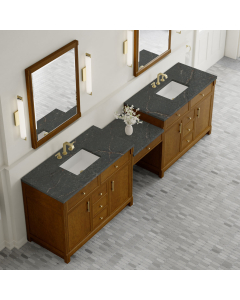 James Martin Bellshire (double) 120-Inch Honey Oak Vanity with Parisien Bleu Quartz Top - 660-VMC120-HNO-3PBL