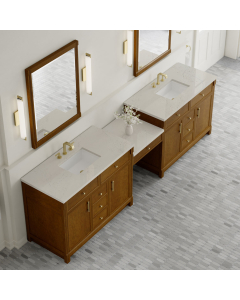 James Martin Bellshire (double) 120-Inch Honey Oak Vanity with Siberian Quartz Top - 660-VMC120-HNO-3SFR
