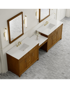James Martin Bellshire (double) 120-Inch Honey Oak Vanity with 3-Hole White Zeus Quartz Top - 660-VMC120-HNO-3WZ