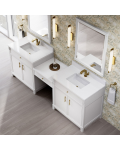 James Martin Bellshire (double) 96-Inch Bright White Vanity with 1-Hole White Zeus Quartz Top - 660-VMC96-BW-1WZ