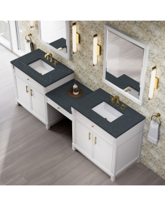 James Martin Bellshire (double) 96-Inch Bright White Vanity with Charcoal Soapstone Quartz Top - 660-VMC96-BW-3CSP
