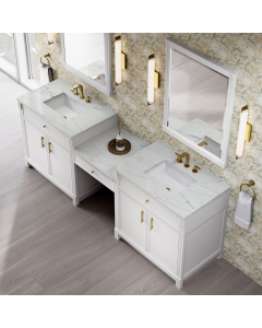 James Martin Bellshire (double) 96-Inch Bright White Vanity with Ethereal Noctis Quartz Top - 660-VMC96-BW-3ENC