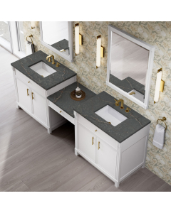 James Martin Bellshire (double) 96-Inch Bright White Vanity with Parisien Bleu Quartz Top - 660-VMC96-BW-3PBL