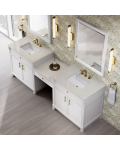 James Martin Bellshire (double) 96-Inch Bright White Vanity with Siberian Quartz Top - 660-VMC96-BW-3SFR
