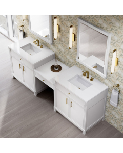 James Martin Bellshire (double) 96-Inch Bright White Vanity with 3-Hole White Zeus Quartz Top - 660-VMC96-BW-3WZ