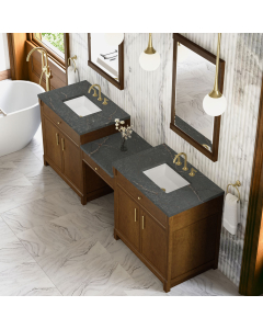 James Martin Bellshire (double) 96-Inch Honey Oak Vanity with Parisien Bleu Quartz Top - 660-VMC96-HNO-3PBL