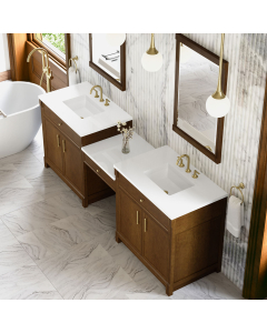 James Martin Bellshire (double) 96-Inch Honey Oak Vanity with 3-Hole White Zeus Quartz Top - 660-VMC96-HNO-3WZ