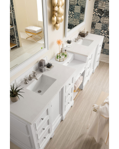 James Martin De Soto (double) 118-Inch Bright White Vanity with White Zeus Quartz Top - 825-V118-BW-DU-WZ