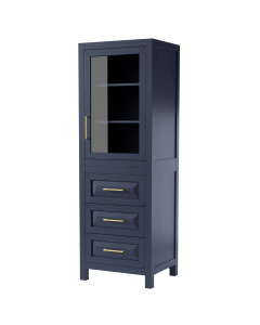 Wyndham Daria 24-Inch Dark Blue Tall Linen Bathroom Side Cabinet - Brushed Gold
