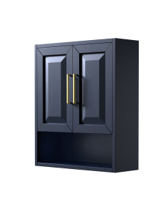 Wyndham Daria 25-Inch Dark Blue Over-The-Toilet Bathroom Cabinet - Brushed Gold