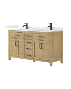 Wyndham Beckett (double) 60-Inch Whitewashed Oak Vanity - Matte Black