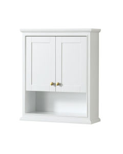 Wyndham Deborah 25-Inch White Over-The-Toilet Bathroom Cabinet - Brushed Gold