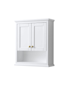 Wyndham Avery 25-Inch White Over-The-Toilet Bathroom Cabinet - Brushed Gold