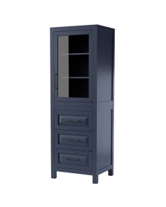 Wyndham Daria 24-Inch Dark Blue Tall Linen Bathroom Side Cabinet - Matte Black