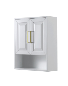 Wyndham Daria 25-Inch White Over-The-Toilet Bathroom Cabinet - Brushed Gold