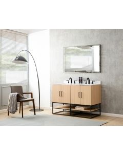 Pinesdale (double) 48-Inch Oak Bathroom Vanity With Carrara Marble Top/Sinks & Mirror