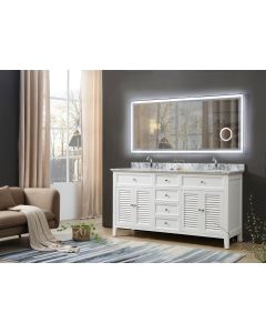 Hesperia (double) 70-Inch White Bathroom Vanity With Top/Sinks & LED Mirror