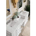 James Martin De Soto (double) 82-Inch Bright White Makeup Style Vanity Cabinet with Carrara Marble Top