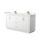 Wyndham Icon (double) 66-Inch White Vanity - Satin Bronze