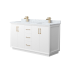 Wyndham Strada (double) 60-Inch White Vanity - Satin Bronze