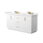 Wyndham Strada (double) 66-Inch White Vanity - Satin Bronze