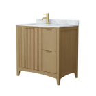Wyndham Palmilla (single) 36-Inch Left-Offset Natural Oak Vanity - Brushed Gold