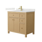 Wyndham Pendry (single) 36-Inch Left-Offset Tanned Oak Vanity - Brushed Nickel