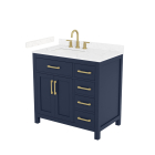 Wyndham Beckett (single) 36-Inch Left-Offset Dark Blue Vanity - Brushed Gold