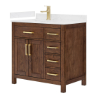 Wyndham Beckett (single) 36-Inch Left-Offset Dark Walnut Vanity - Brushed Gold