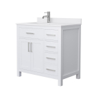 Wyndham Beckett (single) 36-Inch Left-Offset White Vanity - Brushed Nickel