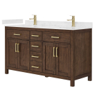 Wyndham Beckett (double) 60-Inch Dark Walnut Vanity - Brushed Gold