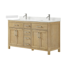 Wyndham Beckett (double) 60-Inch Whitewashed Oak Vanity - Brushed Nickel
