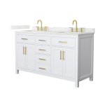 Wyndham Beckett (double) 60-Inch White Vanity - Brushed Gold