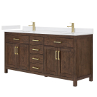 Wyndham Beckett (double) 72-Inch Dark Walnut Vanity - Brushed Gold