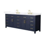 Wyndham Beckett (double) 84-Inch Dark Blue Vanity - Brushed Gold