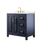 Wyndham Daria (single) 36-Inch Left-Offset Dark Blue Vanity - Brushed Gold
