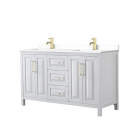 Wyndham Daria (double) 60-Inch White Vanity Cabinet - Brushed Gold
